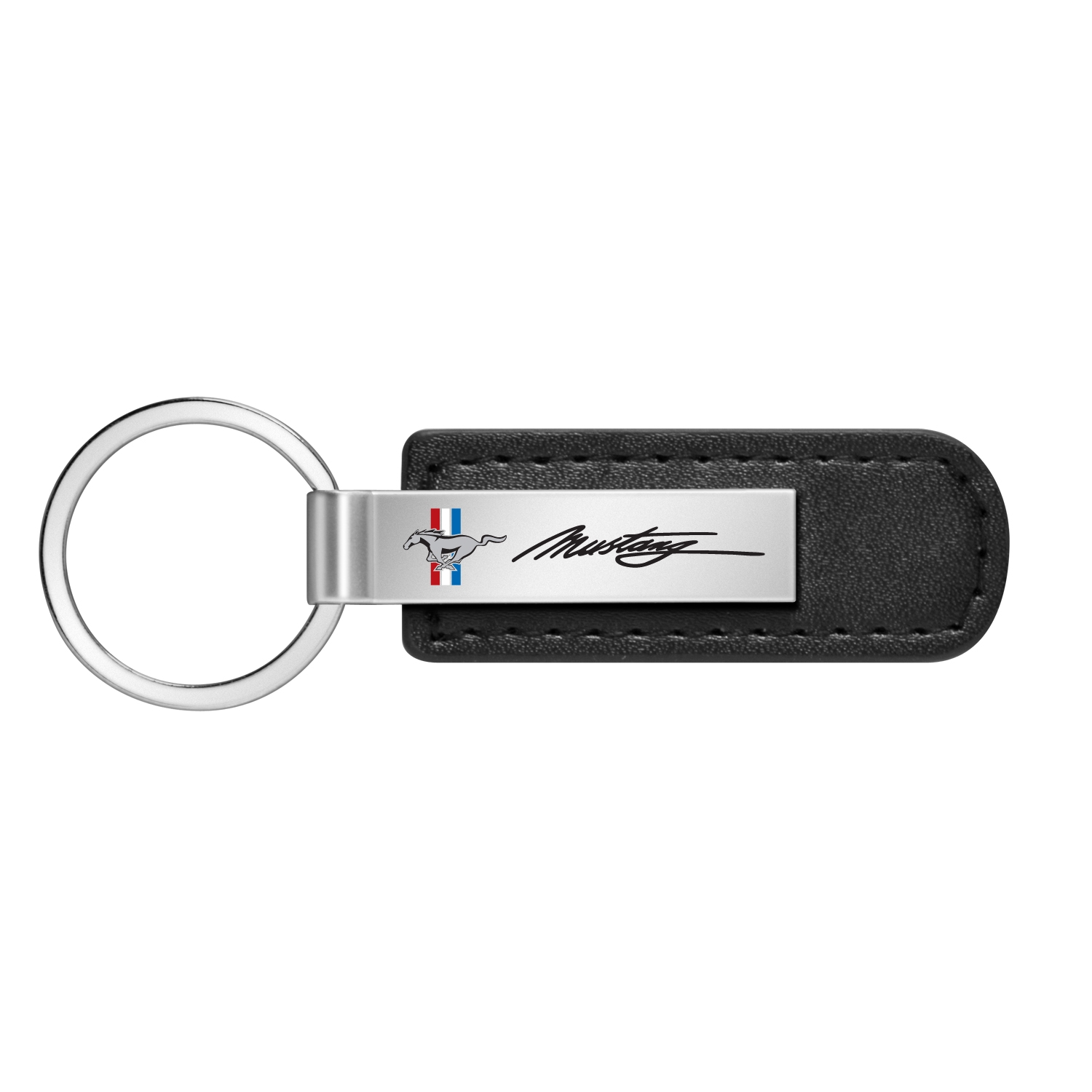 Ford Mustang Script Black Leather Strap Key Chain