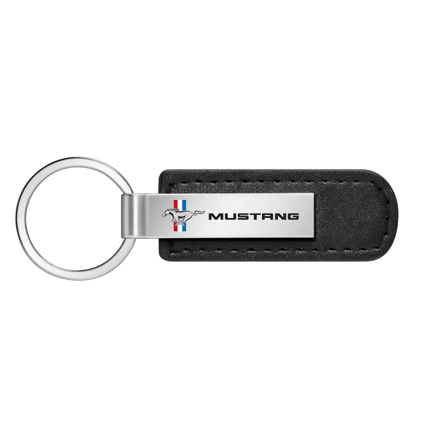Ford Mustang Tri-Bar Red Black Leather Strap Key Chain