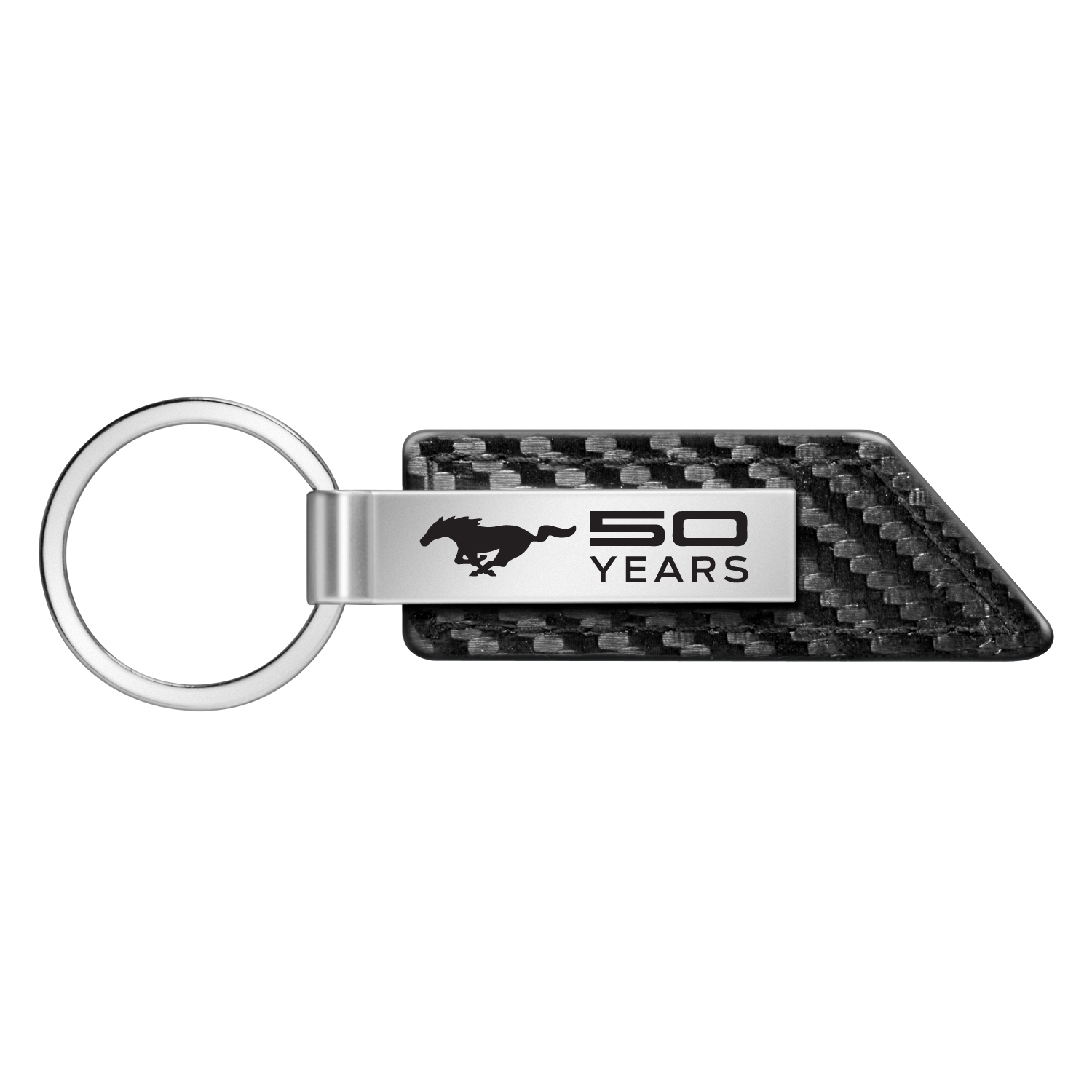Ford Mustang 50 Years Carbon Fiber Texture Black Leather Strap Key Chain