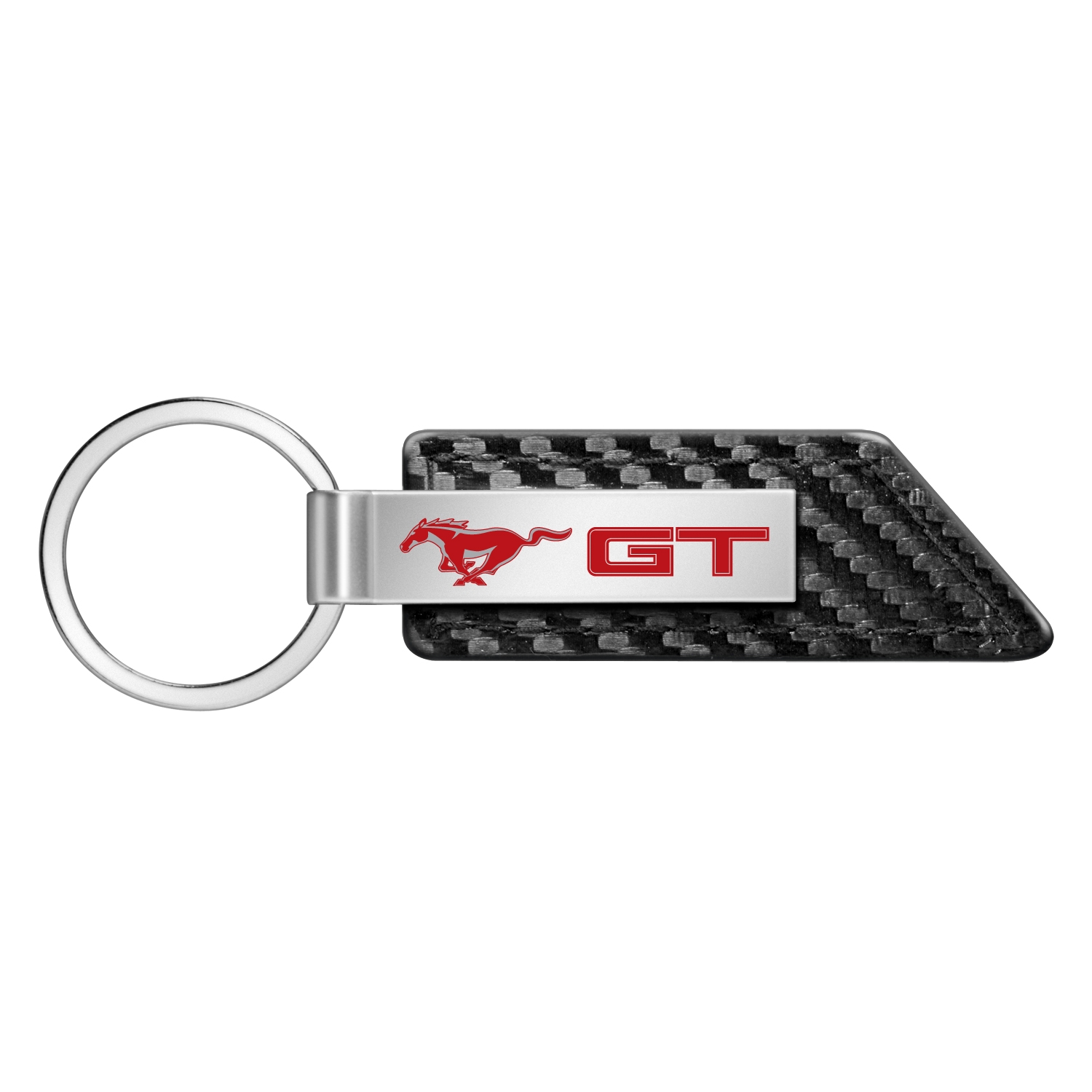 Ford Mustang GT 5.0 in Red Carbon Fiber Texture Black Leather Strap Key Chain
