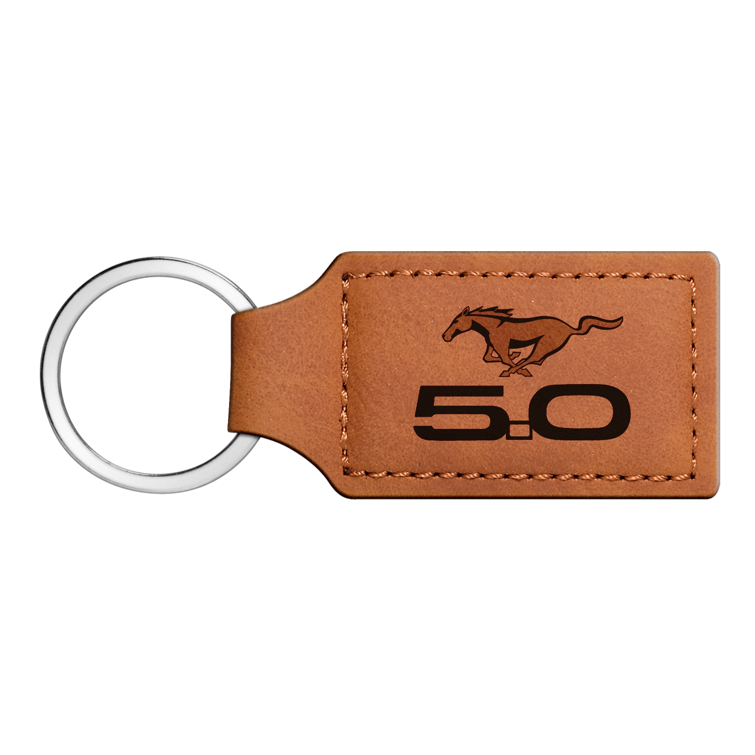 Ford Mustang GT 5.0 Rectangular Brown Leather Key Chain