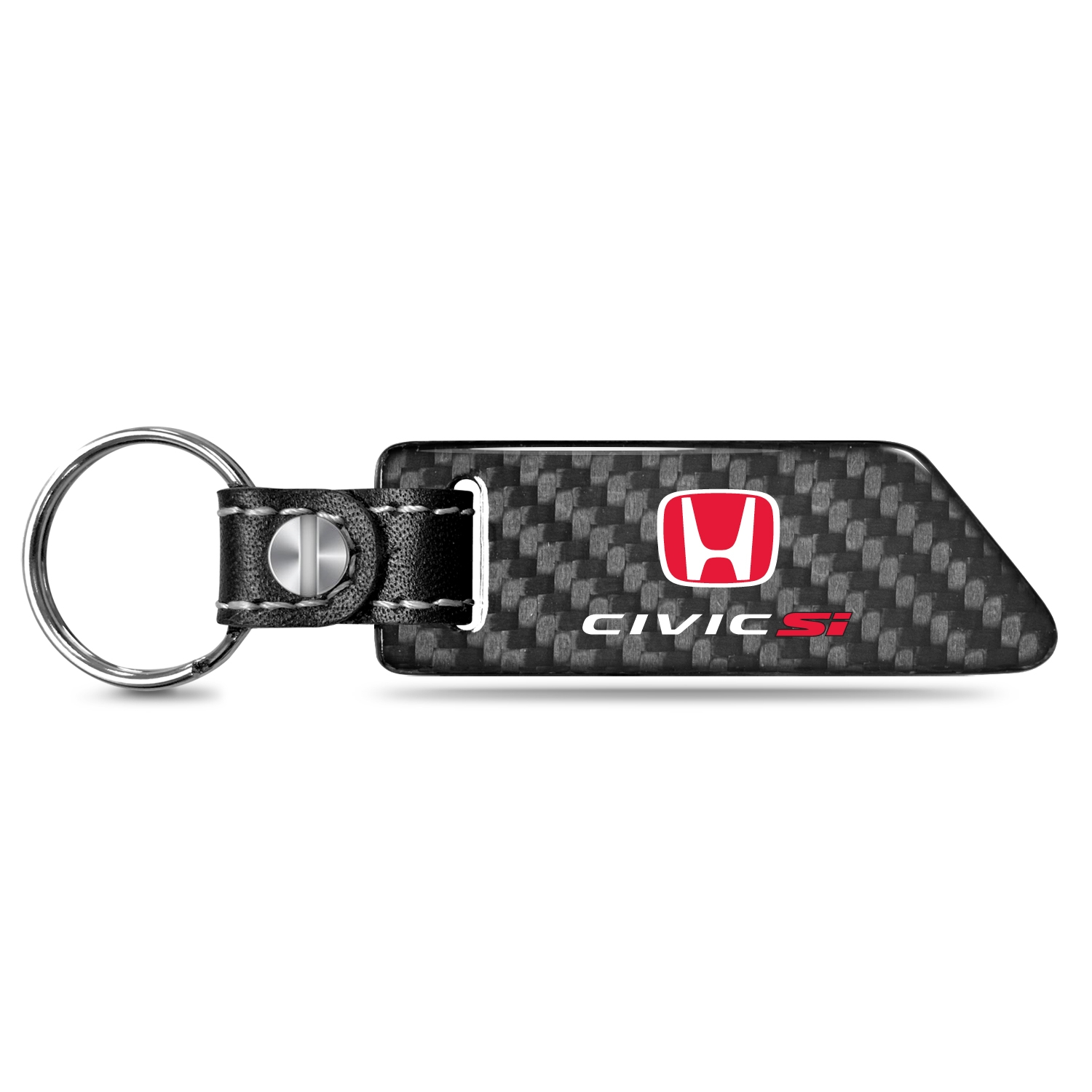 Honda Civic Si Red Logo Real Carbon Fiber Blade Style with Black Leather Strap Key Chain