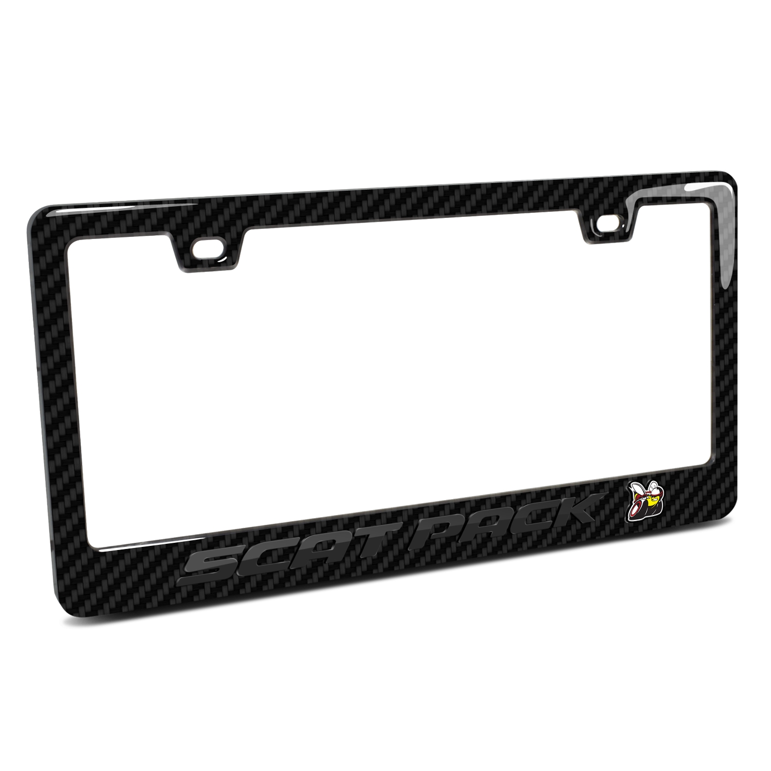 Dodge Scat-Pack Full Color in 3D Black on Black Real 3K Carbon Fiber Finish ABS Plastic License Plate Frame