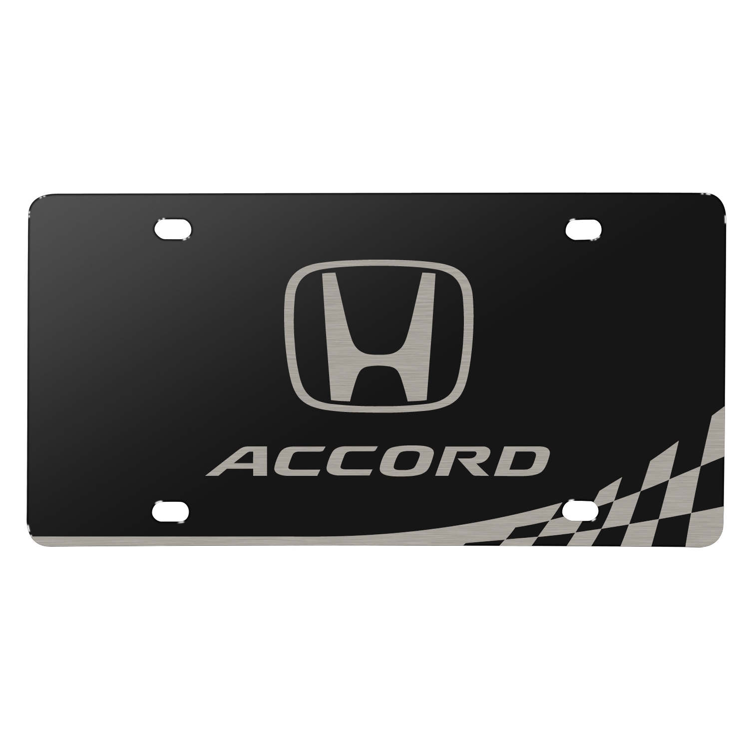 Honda Logo Accord Matt-Look Laser Etched Checker Stripe Black Acrylic License Plate