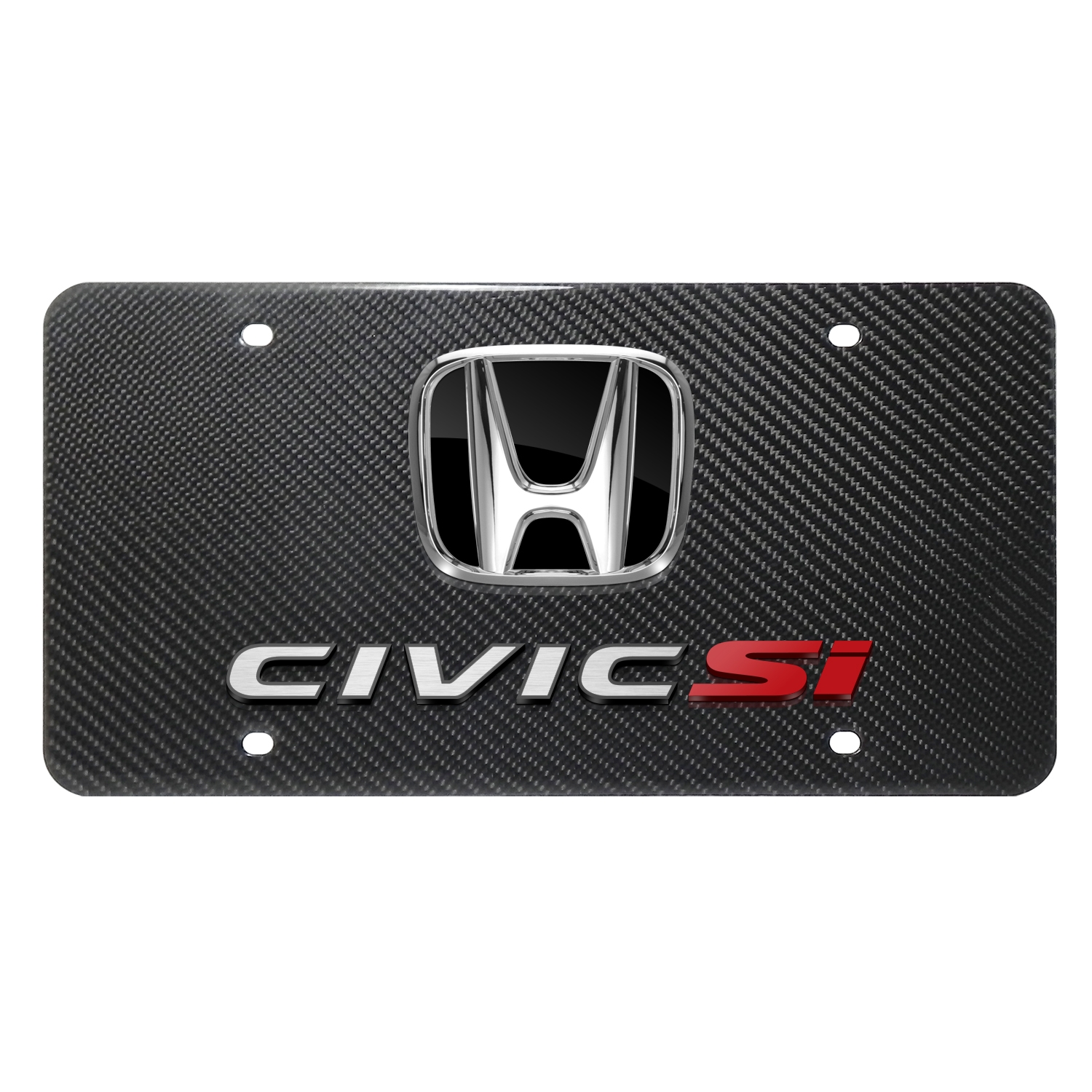 Honda Civic Si 3D Black Logo Dual 100% Real Carbon Fiber License Plate