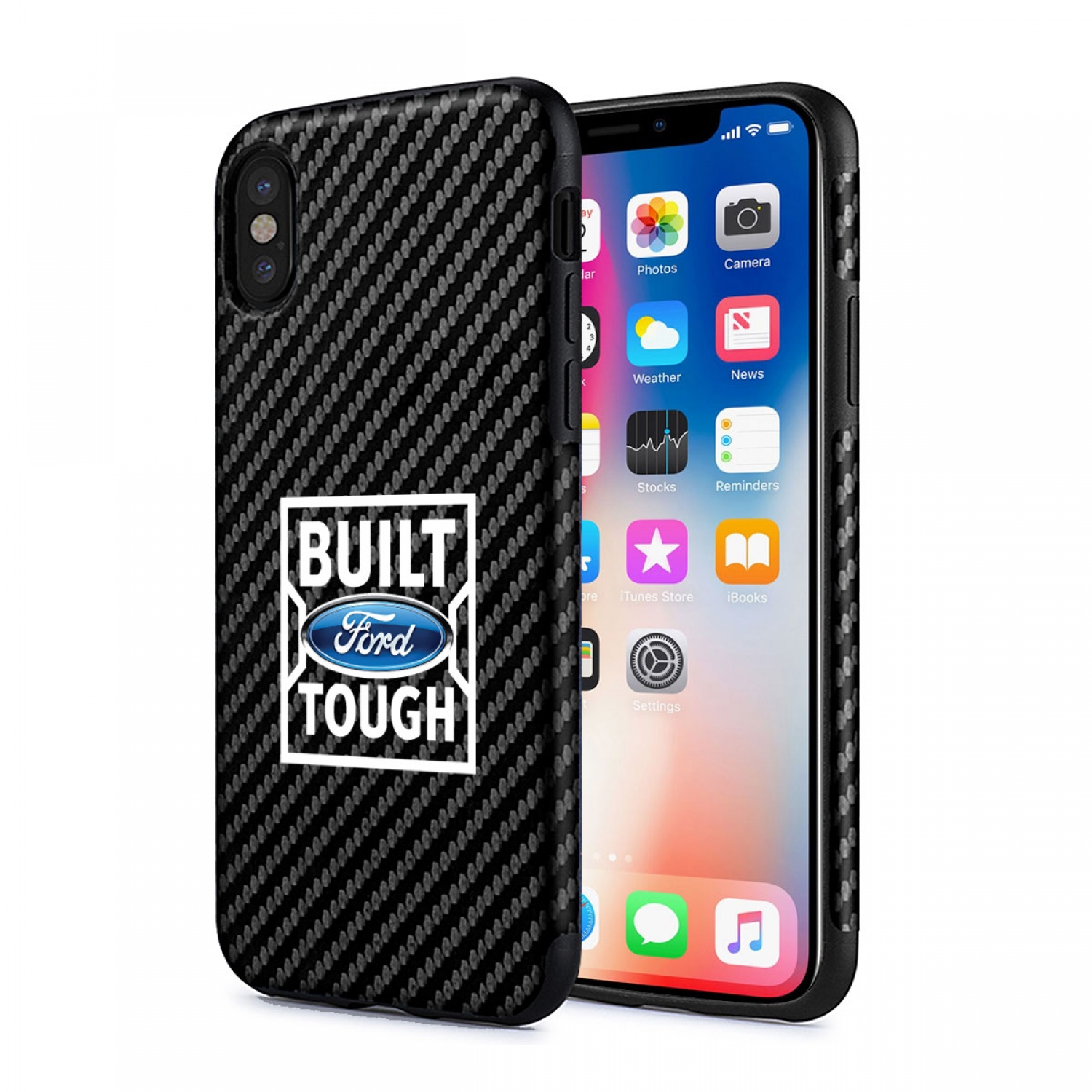 Ford Built Ford Tough iPhone X Black Carbon Fiber Texture Leather TPU Shockproof Cell Phone Case